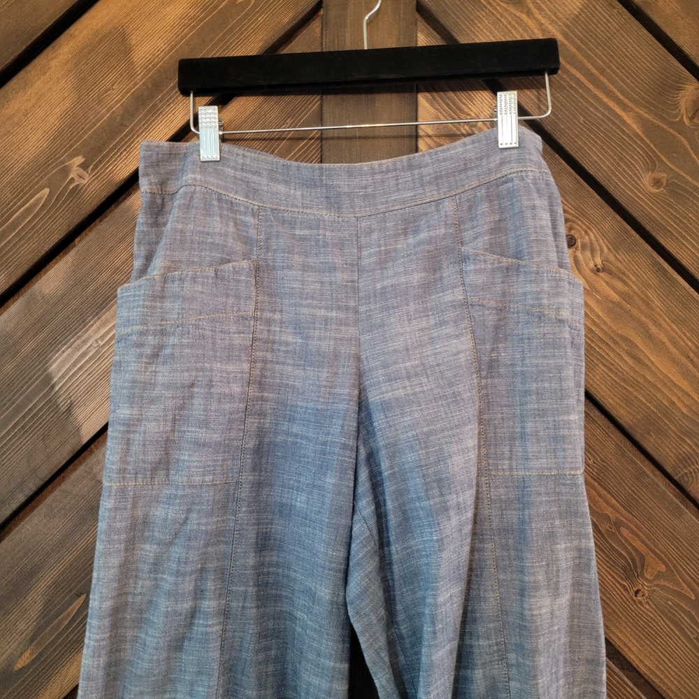 BOHO Chambray Wide Leg Baggy Cropped Pants M - Picture 3 of 6